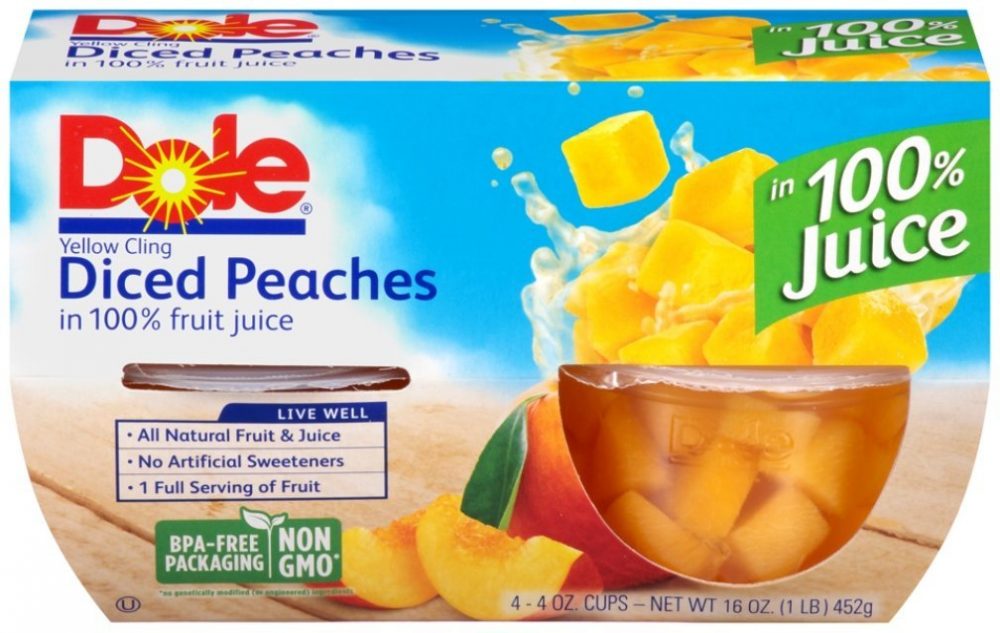 Dole Fruit Bowls, Diced Peaches in 100 Fruit Juice, 4 oz, 4 cups WF