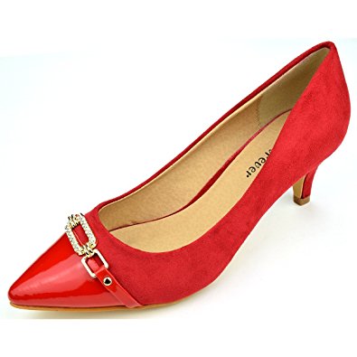 Aubree Women's Suede and Patent Pointy Toe with Rhinestone Buckle ...