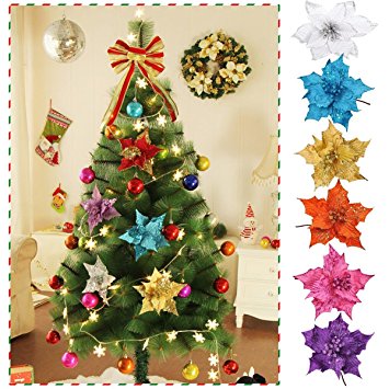 Glitter Artificial Flowers for Xmas Tree - WF Shopping