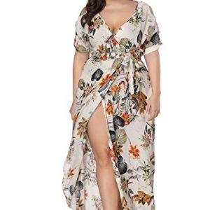 Plus Size Split Floral Print Flowy Party Maxi Dress
