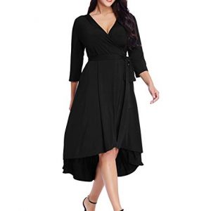 V Neck Knee Length 3/4 Sleeve Hi Lo