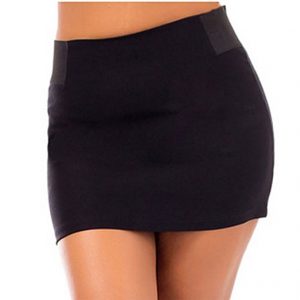 Stretchy Waist Back Zipper Short Mini Skirt Black