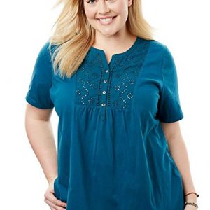 Women's Plus Size Top In Soft Knit With Eyelet Embroidery