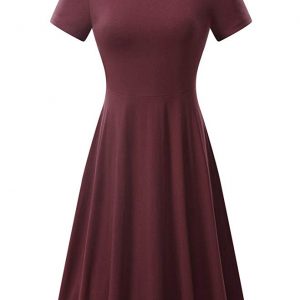 HUHOT Women Short Sleeve Round Neck Summer Casual Flared Midi Dress