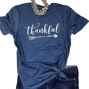 Enmeng Womens Blessed Thankful Printed T-Shirt