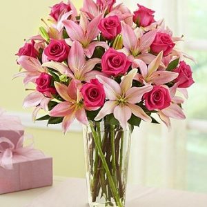 Pink Rose and Lily Flower Bouquet