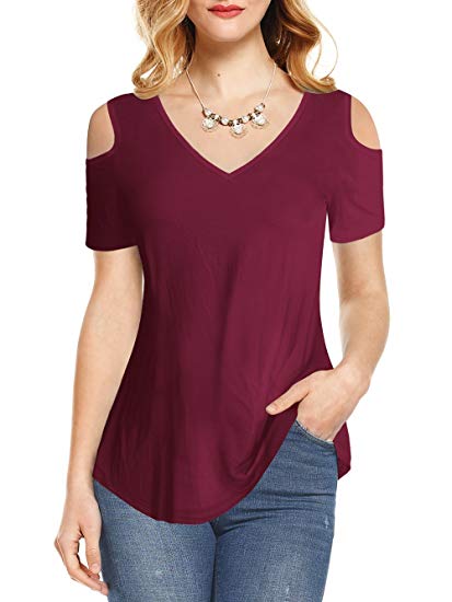 Short Sleeves Tunic Cold Shoulder Tops Shirts - WF Shopping