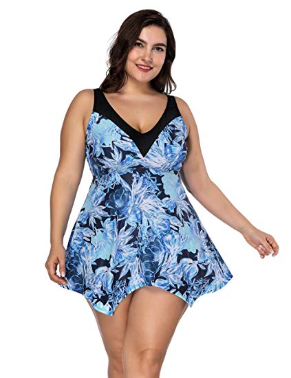 Women's Plus Size Floral Halter Swimsuit - WF Shopping