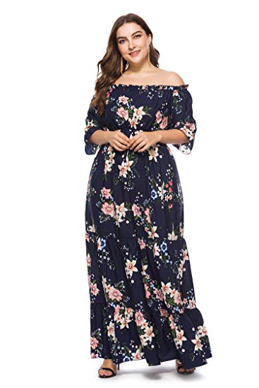 Half-Sleeved Printed Wave Point Large Size Dress - WF Shopping