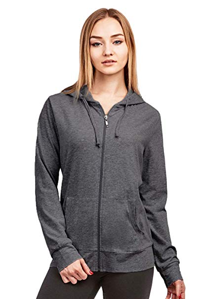 Women's Zip Up Cotton Light Hoodie Jacket - WF Shopping