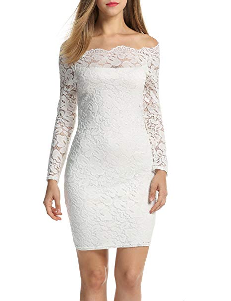 Women's Off Shoulder Lace Dress Long Sleeve - WF Shopping