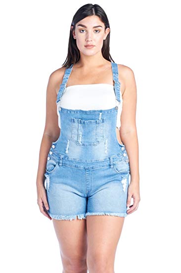 Plus Size Trendy Slim Fit Destroyed Short Overalls - WF Shopping