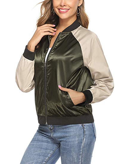 Aibrou Womens Bomber Jacket Lightweight Zip up - WF Shopping