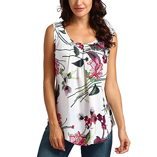 Printed Tank Top Floral Crop Short Sleeveless - WF Shopping