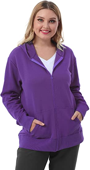 Plus Size Full Zip-Up Hoodie Jacket Cotton - WF Shopping