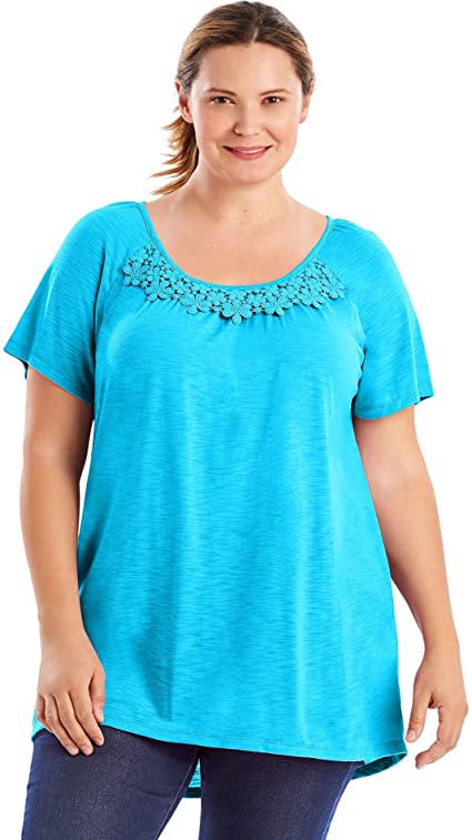 Women's Plus Size Crochet Trim Tunic - WF Shopping