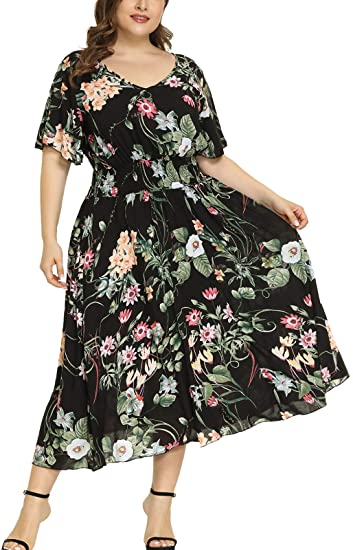 Plus Size Maxi Dresses Floral Summer Dress - WF Shopping