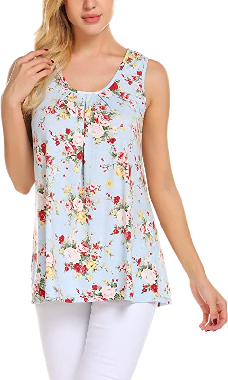 Floral Print Loose Casual Flowy Tunic Tank Top - WF Shopping