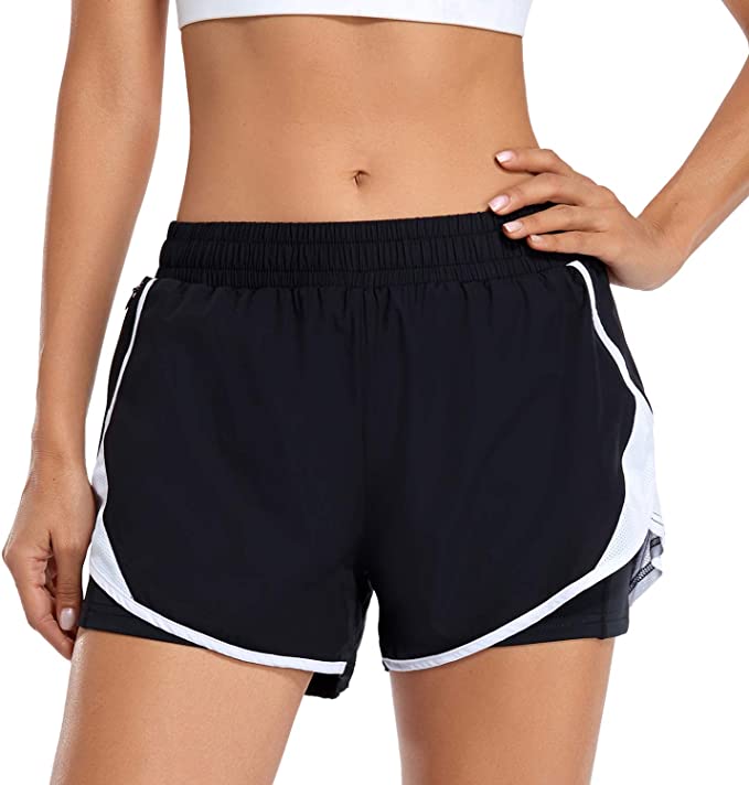 Womens Running Shorts with Liner Athletic Shorts with Pockets WF Shopping