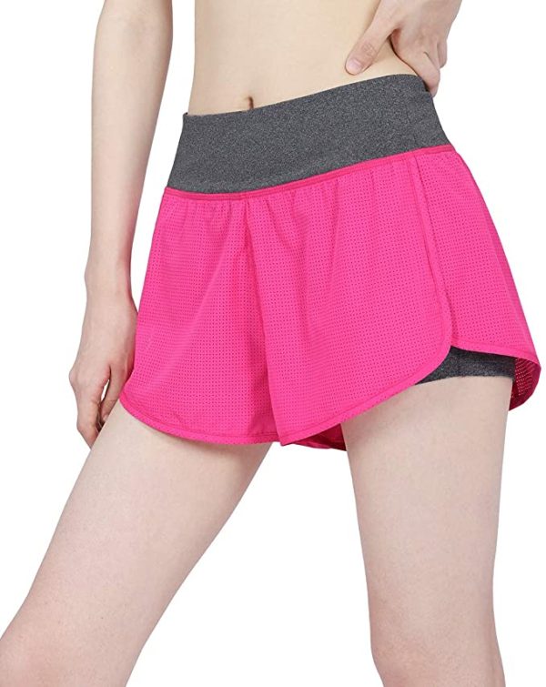 Womens 2 in 1 Yoga Gym Sport Shorts Workout Running Short WF Shopping