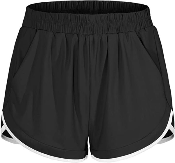 Women Elastic Waist Double Layer Casual Running Shorts WF Shopping