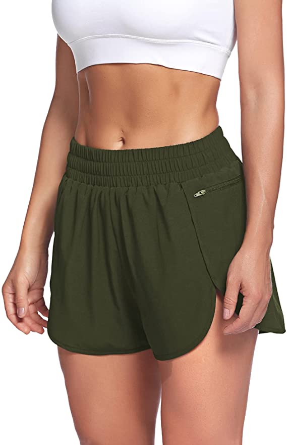 Womens Workout Shorts with Zip Pocket QuickDry Athletic Shorts WF