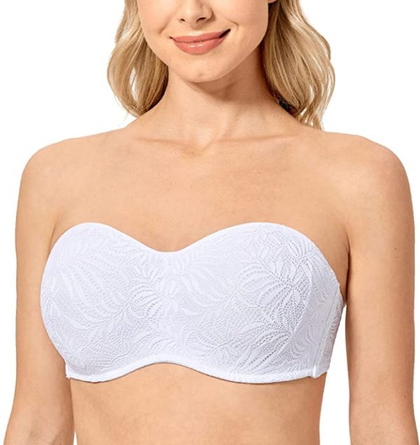 Women's Lace Bandeau Strapless Minimizer Bra Underwire Plus Size WF