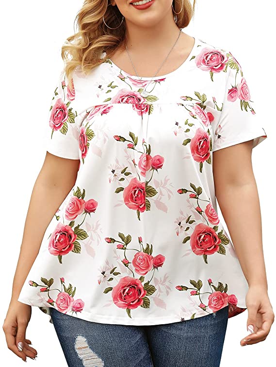 Women's Plus Size Tops Flowy Casual Summer Blouses Pleated - WF Shopping