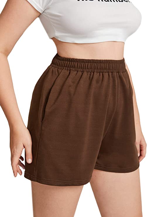 Women's Plus Size Workout Shorts Elastic Waist Lounge Athletic WF