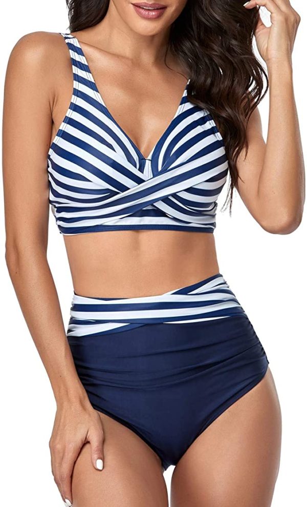 Bathing Suits Criss Cross Top with High Waisted Ruched Bottom Bikini