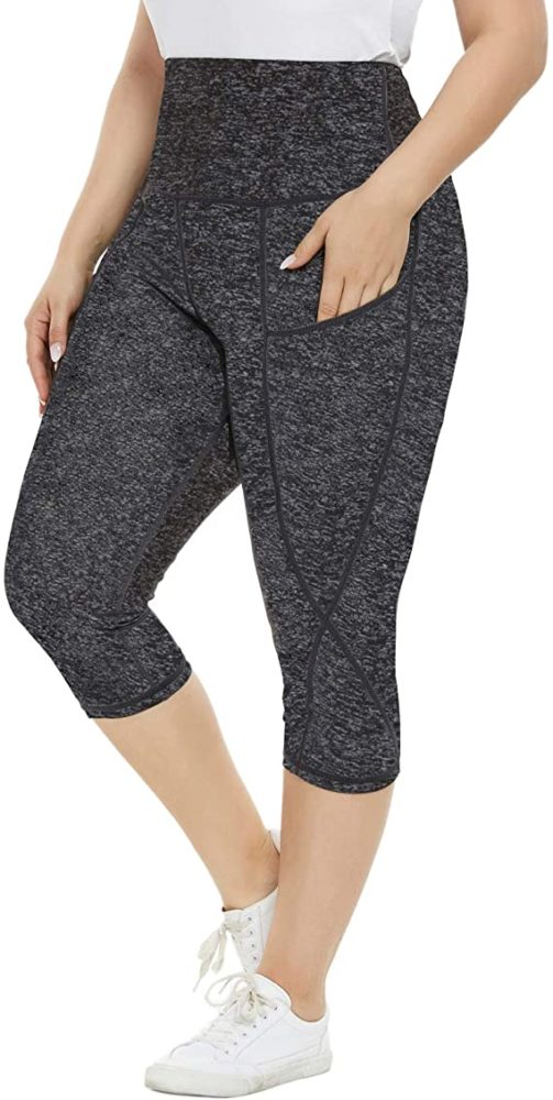 Womens Plus Size Leggings Capris High Waist Workout Pants - WF Shopping