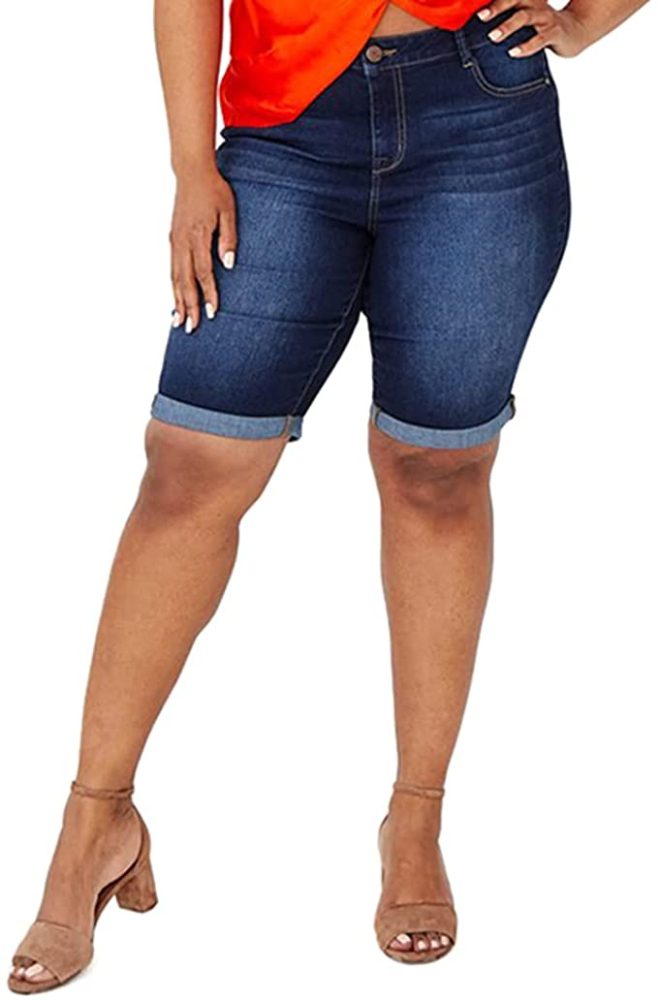 Women's Plus-Size Destructed Bermuda Denim Shorts - WF Shopping