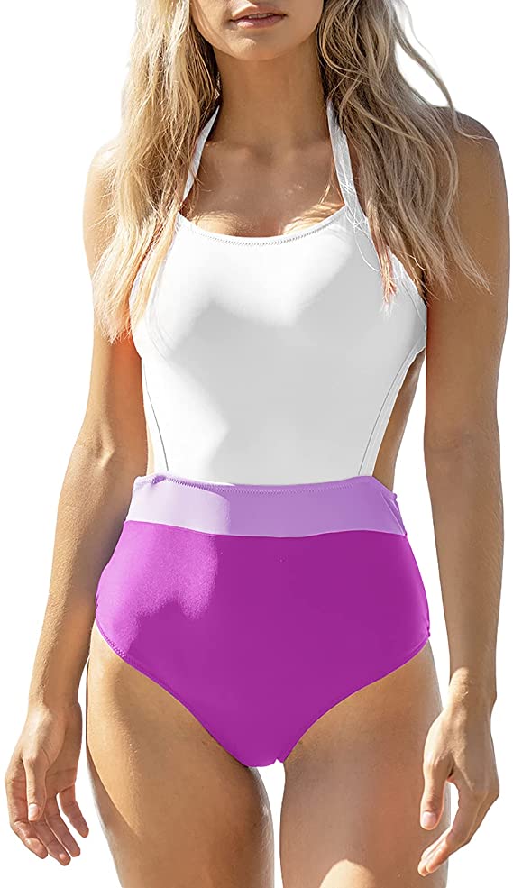 Women One Piece Swimsuit Halter High Cut Bathing Suits Tummy Control - WF  Shopping