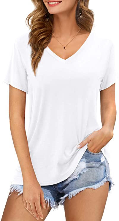 Amoretu Womens Tshirts V Neck Short Sleeve Summer Tops - WF Shopping
