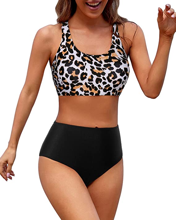 Sporty Bikini for Women Two Piece Athletic Swimsuit High Waisted WF