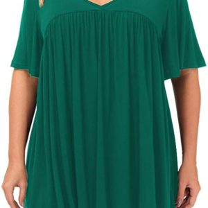 Plus Size Tops Pleated V Neck