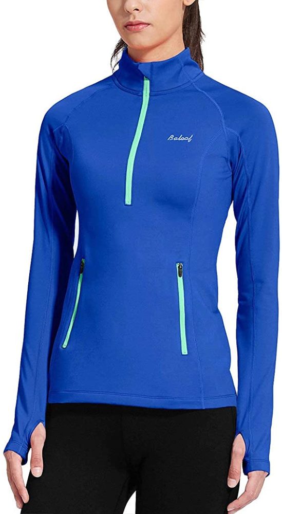 Women's Thermal Fleece Half Zip Pullover Jacket Thumbholes WF Shopping