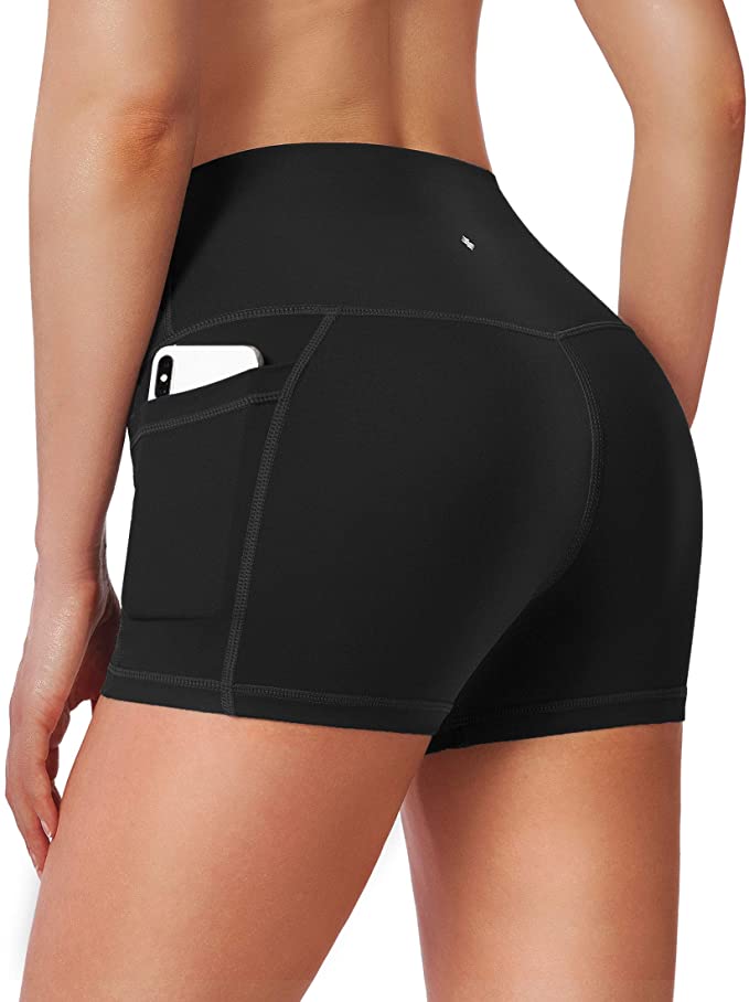 Women's High Waist Yoga Shorts with Side Pockets Tummy Control WF