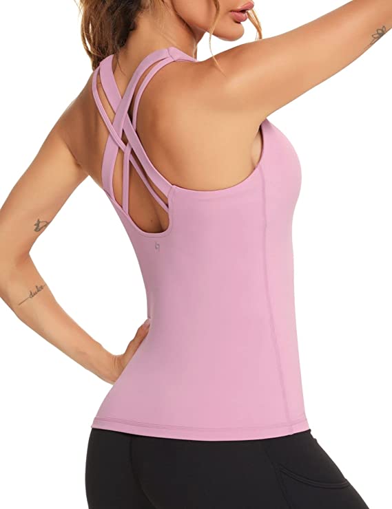 Yoga Tank Tops with Built-in Bra for Women - Criss Cross Back - WF