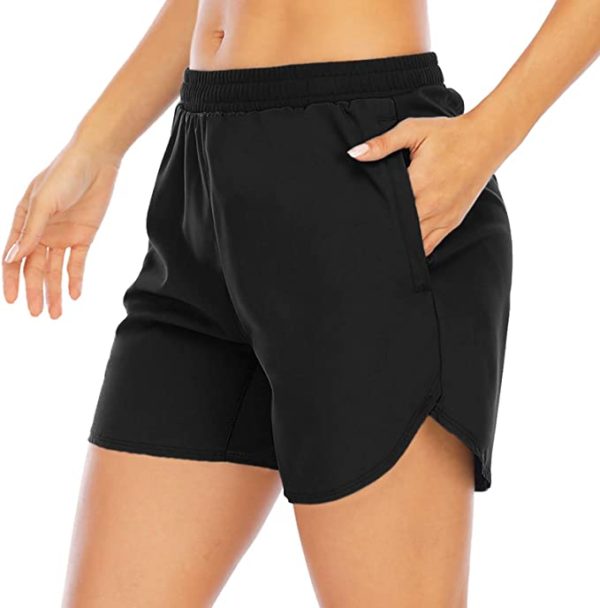 Women Zipper Pocket Elastic Waist Hiking Training Quick Dry Shorts WF
