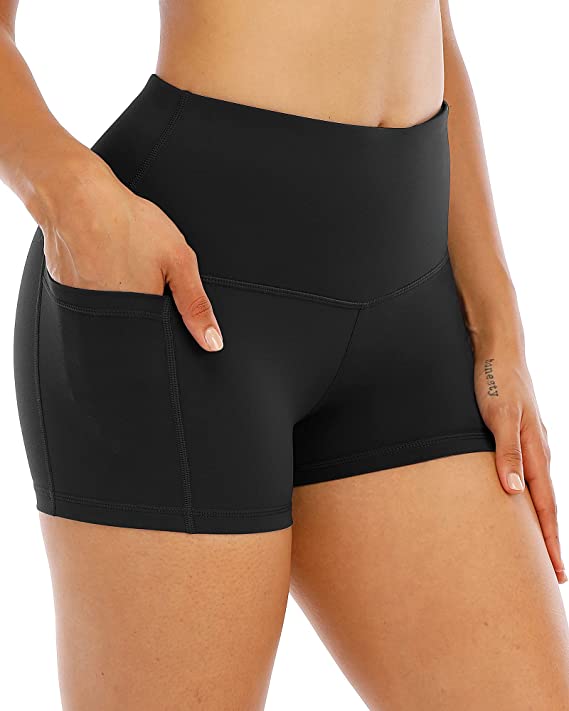Spandex Yoga Shorts with Pockets for Women, High Waisted WF Shopping