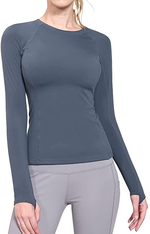 Women's Long Sleeve Workout Shirts Fitted Yoga Tops WF Shopping