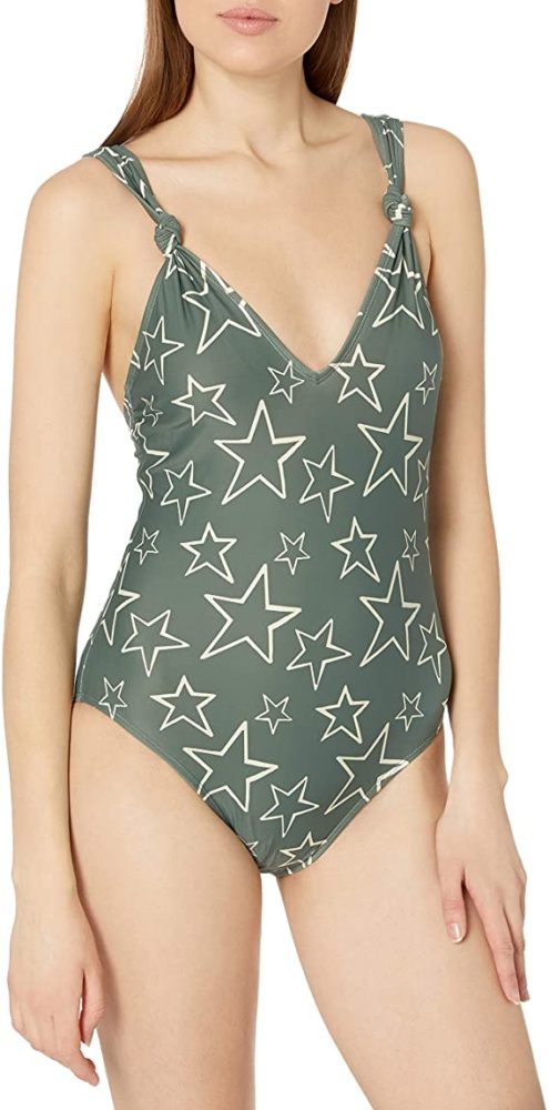 Tied V-Neck Wide Strap One-Piece Swimwear