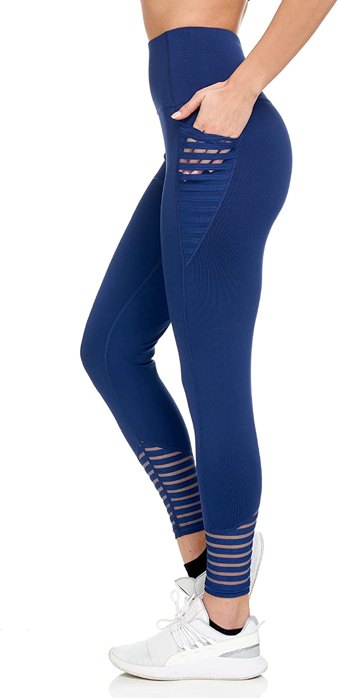 Women's Active Workout Leggings with Pockets & Sheer Mesh Detail - WF ...