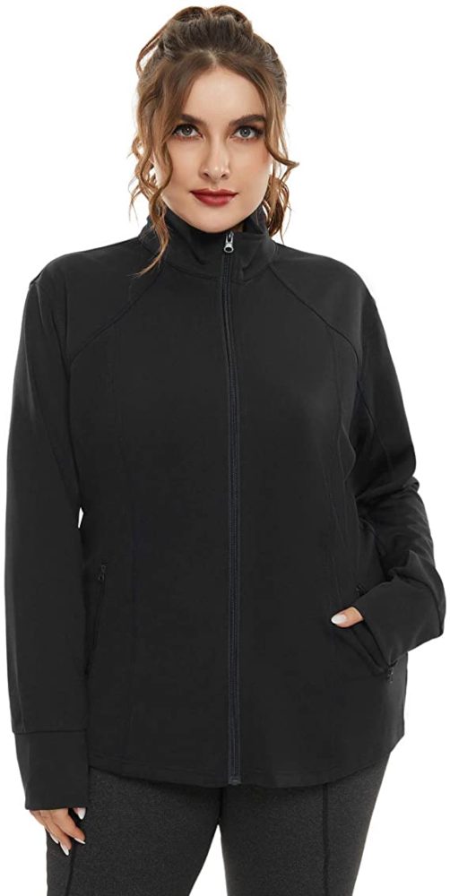 Plus Size Running Jackets for Women Full Zip with Thumb Holes WF Shopping