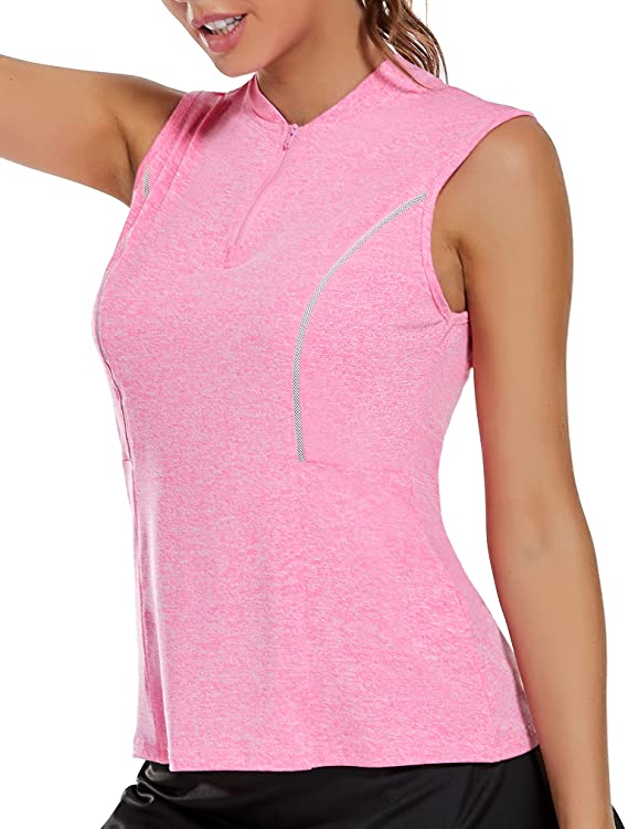 Sleeveless Tennis Shirts Quick Dry Athletic Tank Tops with Zipper WF