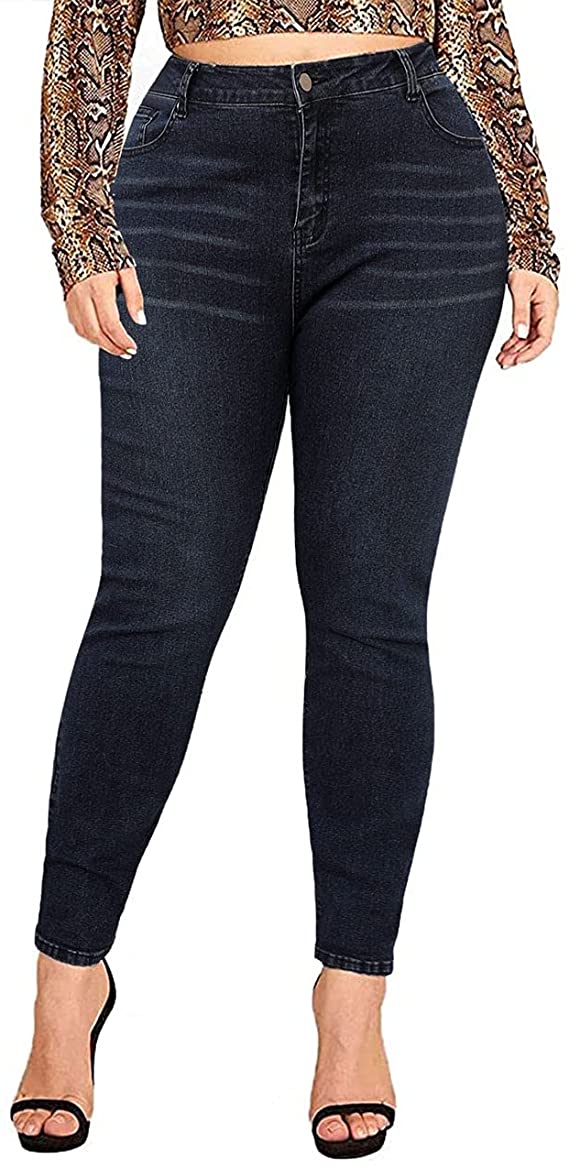 Women's Plus Size Denim Pants High Waisted Stretchy Ankle Skinny - WF ...