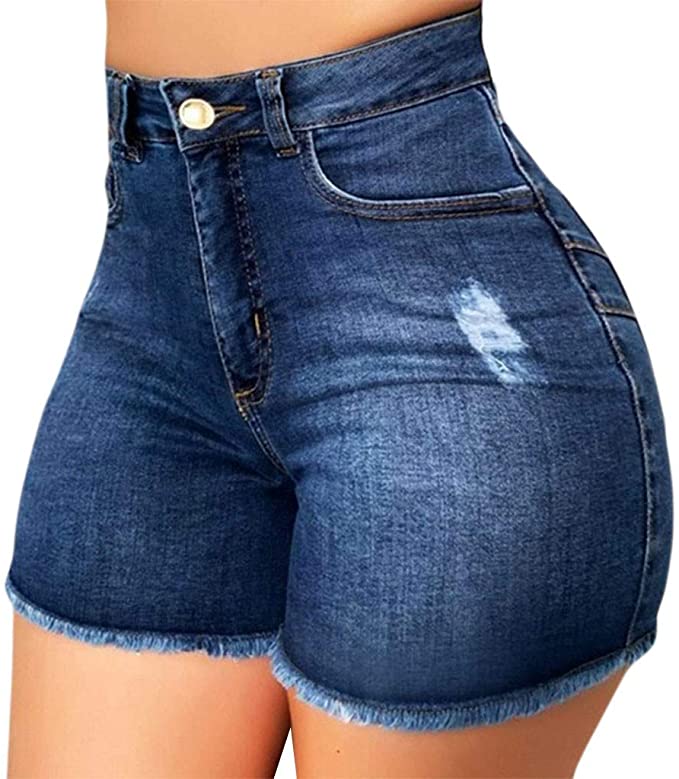 Women High Waisted Stretchy Plus Size Denim Distressed Jeans Shorts