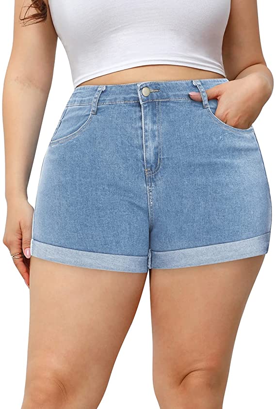 Womens Plus Size Jean Shorts High Waisted Summer Casual WF Shopping