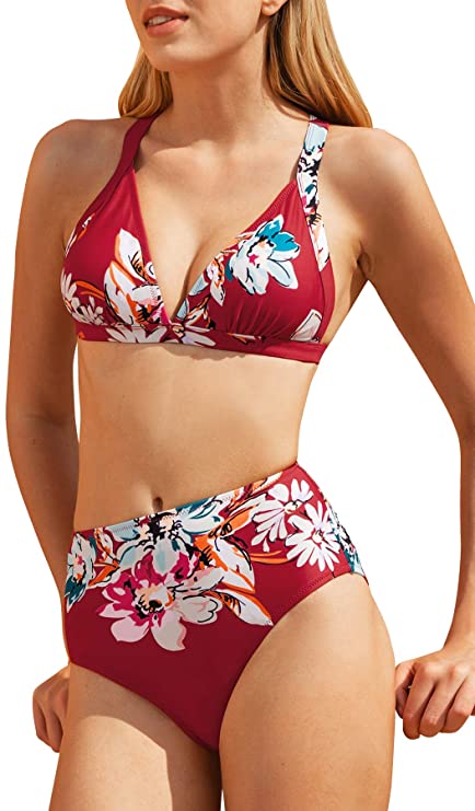 Women s Bikini Swimsuit High Waist Floral Triangle Two Piece WF Shopping Women s Bikini Swimsuit High Waist Floral Triangle Two Piece WF Shopping